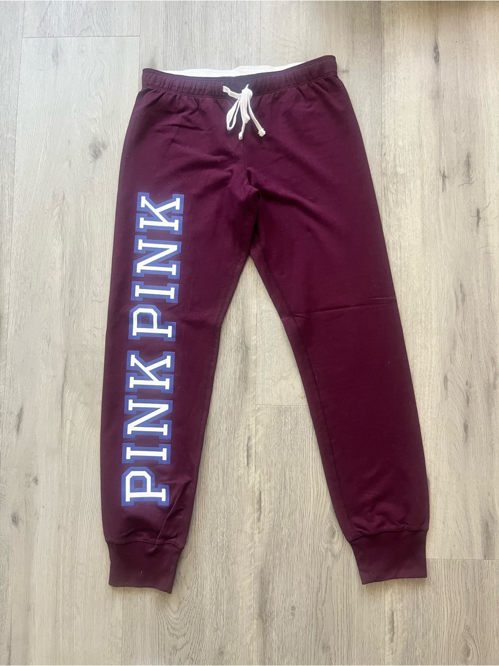 PINK Victoria's Secret Burgundy Joggers with Contrast Logo